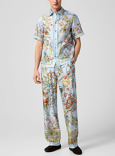 Etro: Le pantalon pure soie imprim&eacute; tropical Bleu p&acirc;le - Bleu ciel pour homme