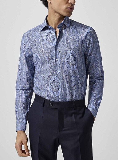 Etro Navy/Midnight Blue Blue paisley shirt for men