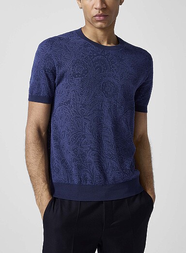 Etro: Le chandail manches courtes jacquard paisley Bleu marine - Bleu nuit pour homme