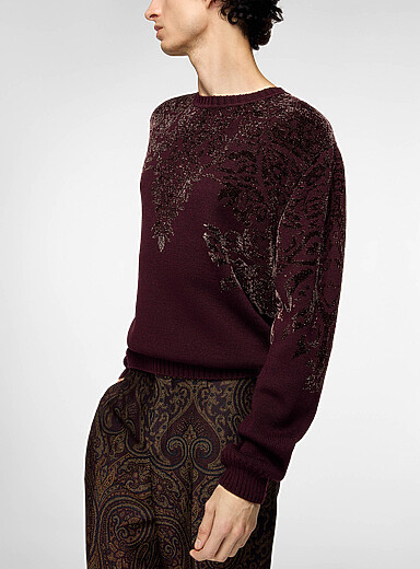 Etro Burgundy Paisley chenille jacquard sweater for men