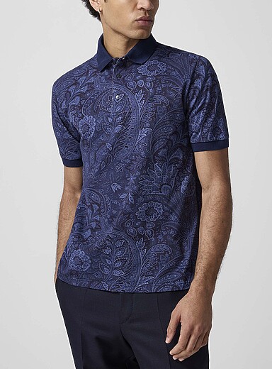 Etro Blue Contrast-edging paisley piqu&eacute; polo for men