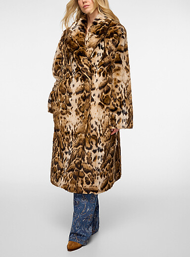 Etro Ivory/Cream Beige Double-breasted leopard faux-fur coat for women
