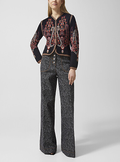 Etro: Le jean paisley &agrave; jambe &eacute;vas&eacute;e Gris &agrave; motifs pour femme