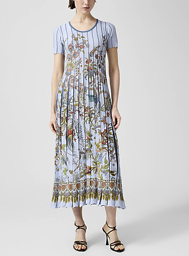 Etro Patterned Blue Stylized garden deep pleating dress for women