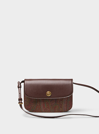 Etro Brown Leather and paisley canvas crossbody bag for women