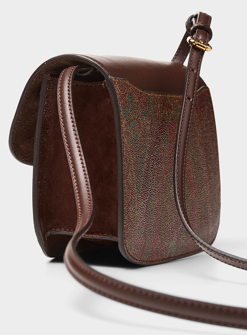 Etro Brown Leather and paisley canvas crossbody bag for women