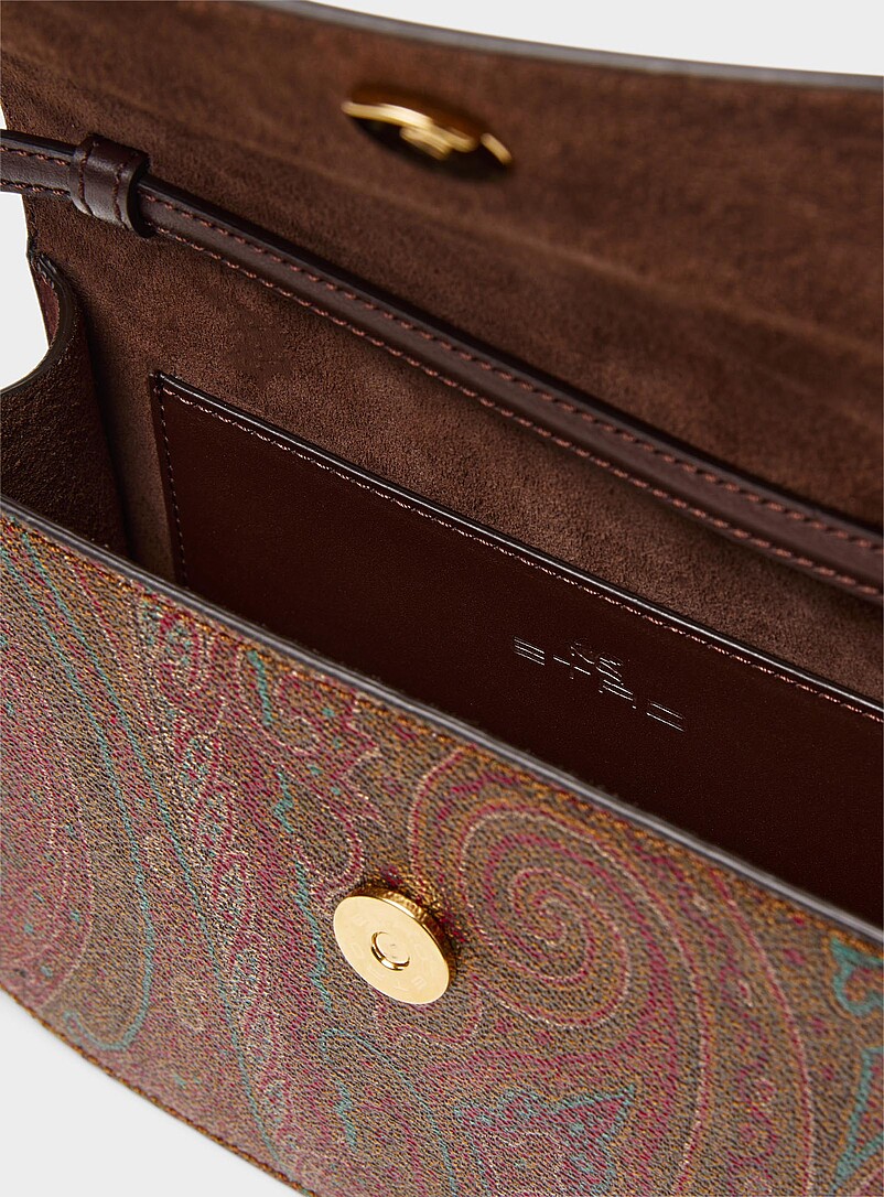 Etro Brown Leather and paisley canvas crossbody bag for women