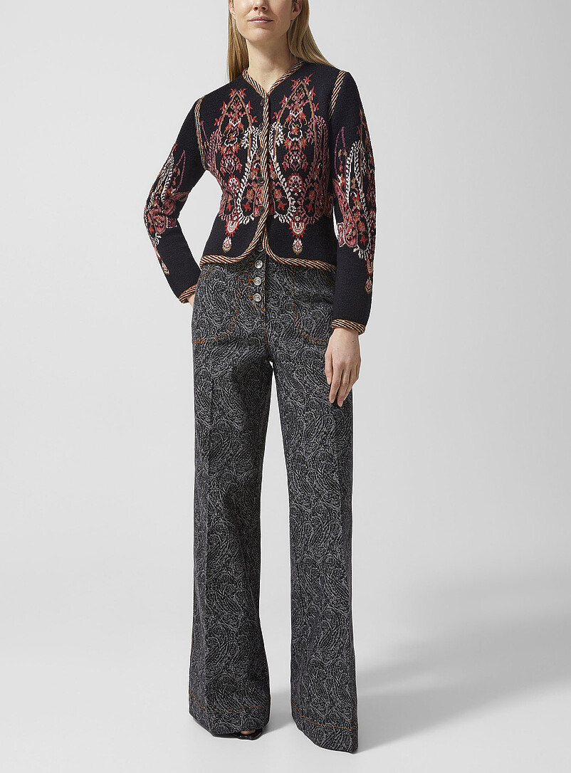 Paisley pattern flared-leg blue jean product image (primary)