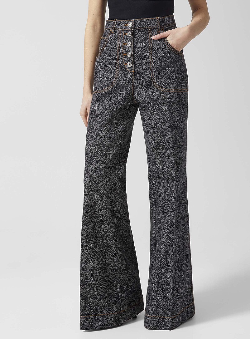 Paisley pattern flared-leg blue jean product image 2