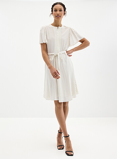 Silky polka dot pleated bib dress