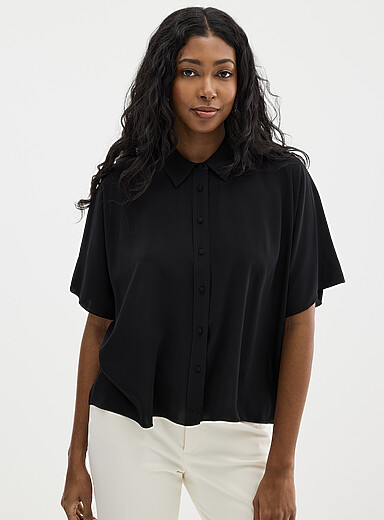 Contemporaine Black Silky boxy-fit blouse for women