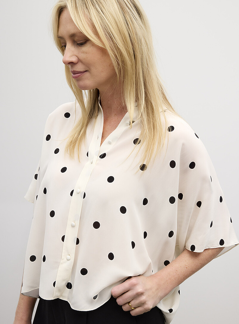 Contemporaine Patterned White Silky polka dot blouse for women