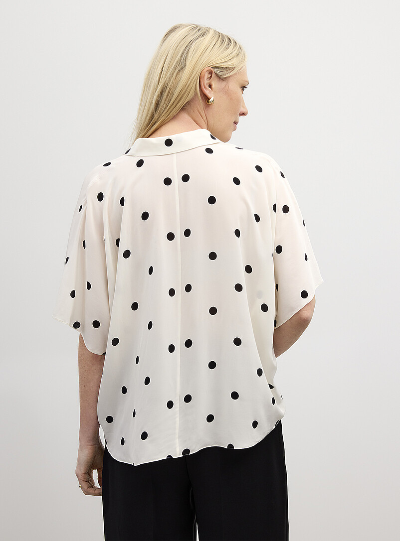 Contemporaine Patterned White Silky polka dot blouse for women