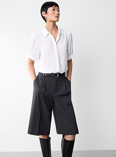 Puff-sleeve Peter Pan collar blouse