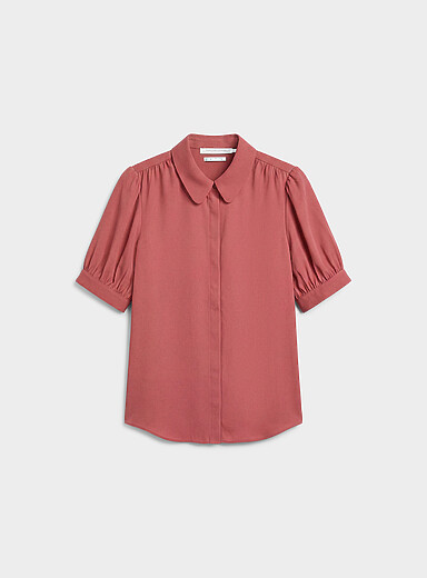 Contemporaine Salmon/Coral Puff-sleeve Peter Pan collar blouse for women