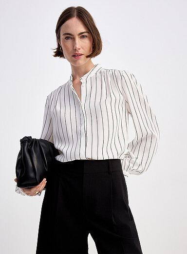 Pinstripe officer-collar blouse
