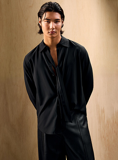Le 31 Black Tie-neck touch of silk shirt <b>Le 31 Studio capsule</b> for men