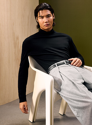 Le 31 Black Silky jersey mock-neck T-shirt <b>Le 31 Studio capsule</b> for men