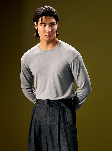 Le 31: Le t-shirt col rond jersey soyeux <b>Capsule Le 31 Studio</b> Gris pour homme