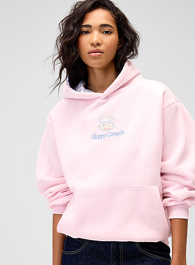 Pink teacup-embroidered hoodie