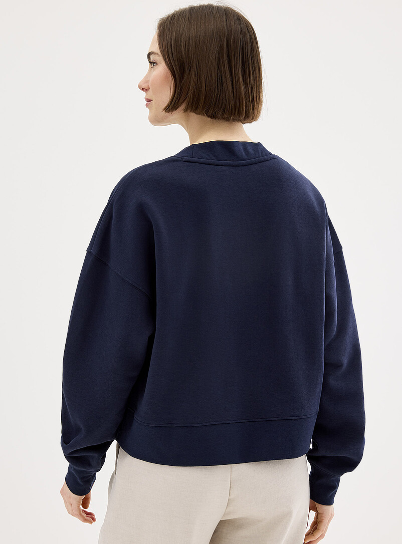 Contemporaine Navy/Midnight Blue Fleece-lined boxy-fit cardigan for women