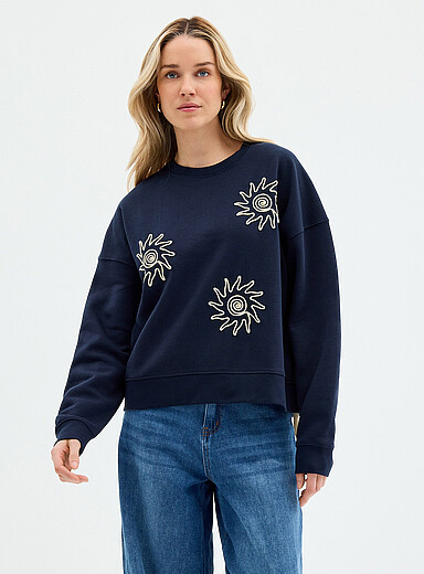 Embroidered embossed-pattern boxy-fit sweatshirt