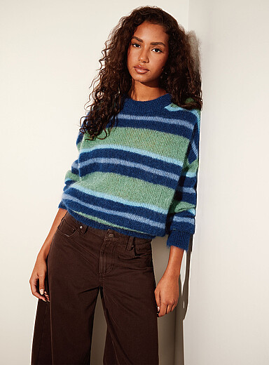 Twik: Le chandail mohair rayures mixtes <b>Collection exclusive d'Italie</b> Bleu &agrave; motifs pour femme