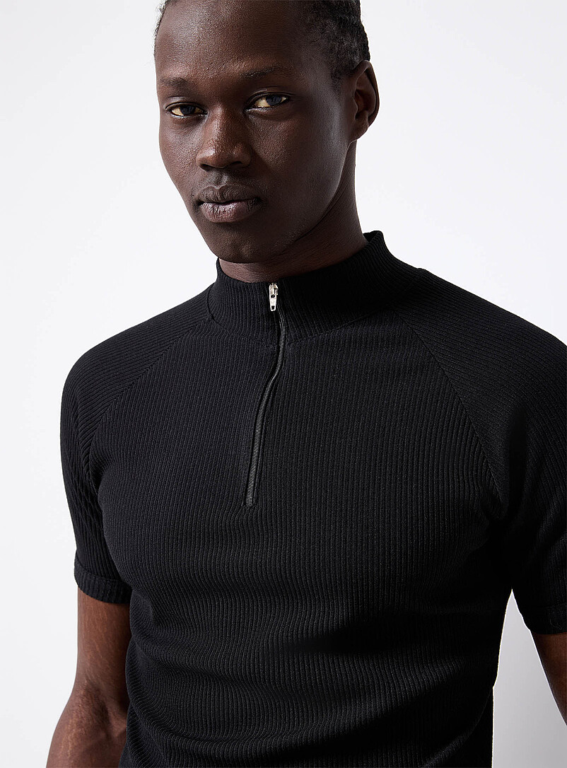 Ribbed zip-neck T-shirt Imported from Seoul | Le 31 | Shop Men's