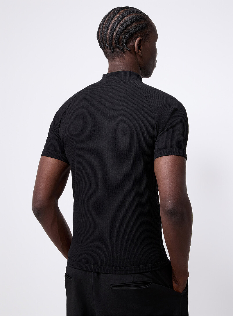 Le 31 Grey Ribbed zip-neck T-shirt <b>Imported from Seoul</b> for men