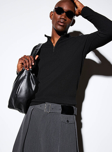 Ribbed zip-neck sweater <b>Imported from Seoul</b>