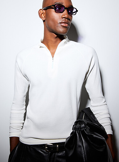 Ribbed zip-neck sweater <b>Imported from Seoul</b>