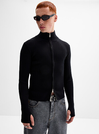 Mock neck ribbed cardigan <b>Imported from Seoul</b>