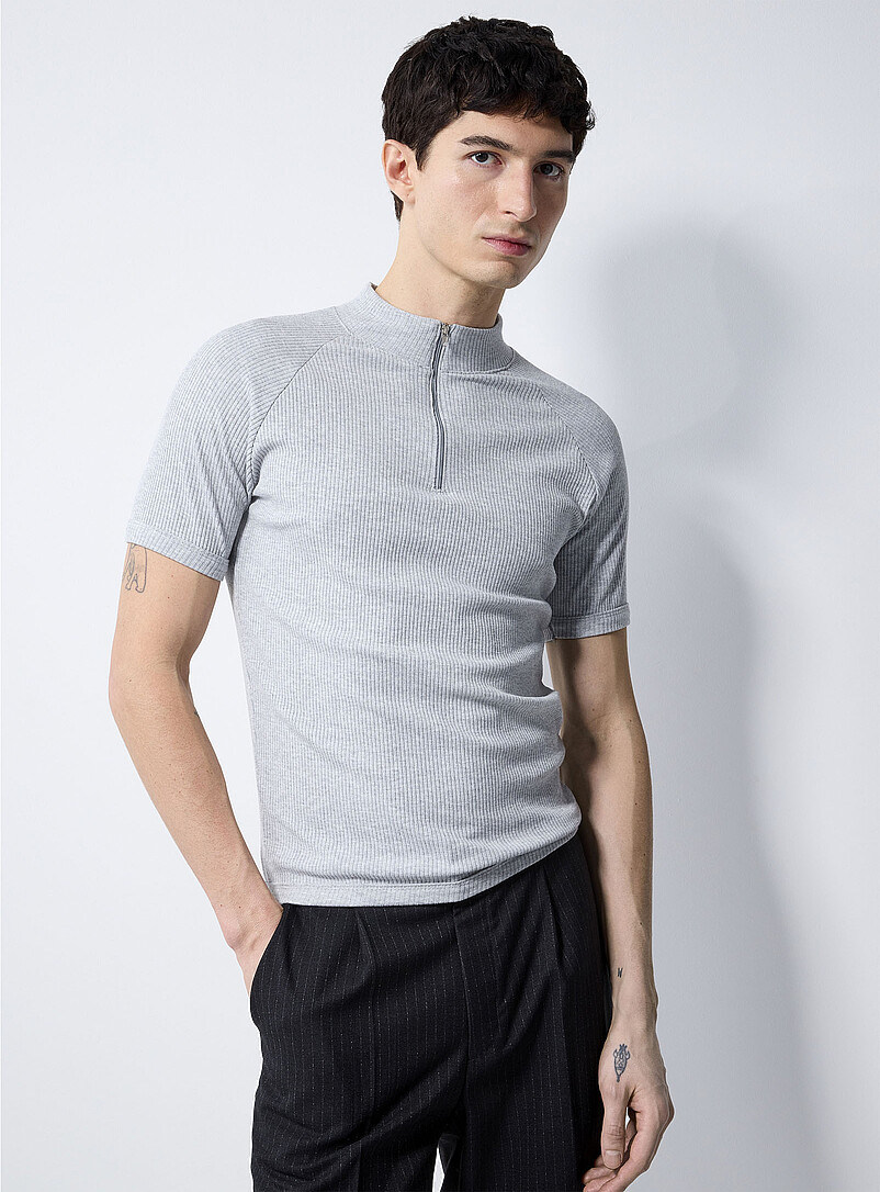 Ribbed zip-neck T-shirt Imported from Seoul product image (primary)