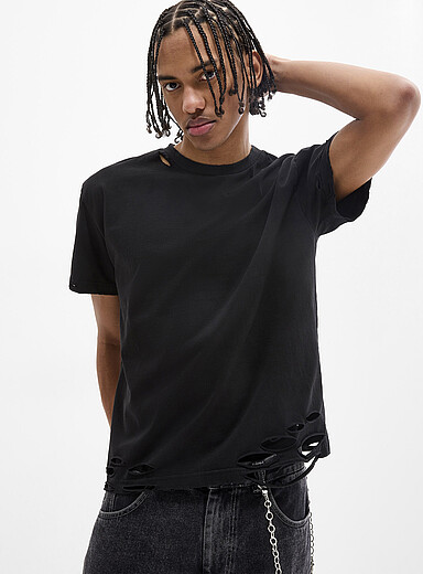Djab Black Distressed solid T-shirt <b>Imported from Seoul</b> for men