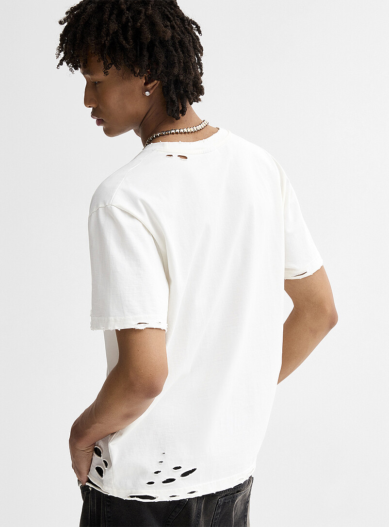 Djab Ivory/Cream Beige Distressed solid T-shirt <b>Imported from Seoul</b> for men