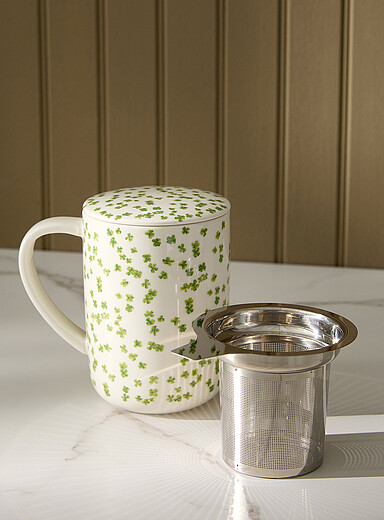 La tasse avec infuseur et couvercle tr&egrave;fles Ensemble de 3 pi&egrave;ces