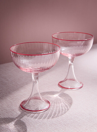 Accent trim pink cocktail glasses Set of 2