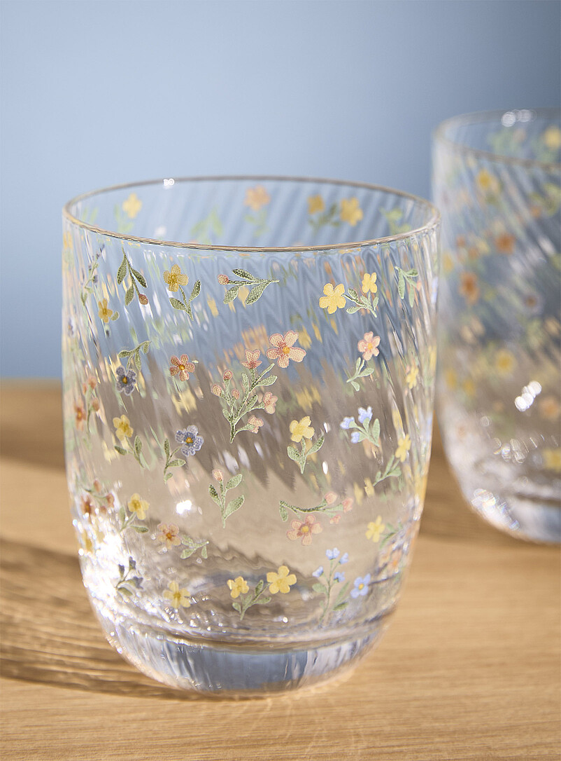Simons Maison: Les petits verres fleurs du printemps Ensemble de 2 Ivoire - Beige cr&egrave;me