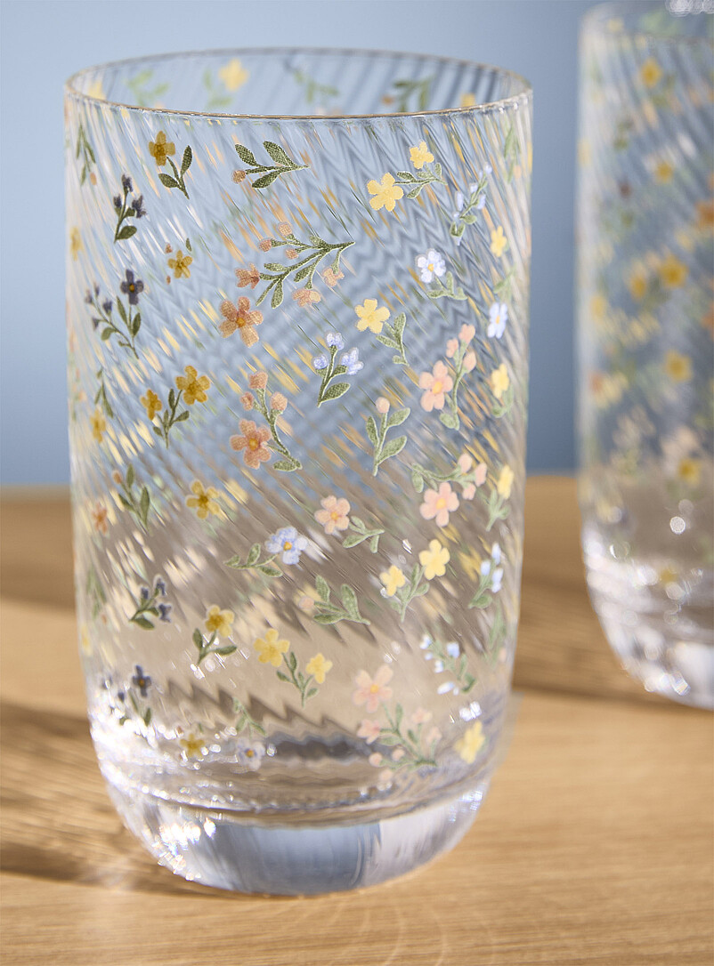 Simons Maison Ivory/Cream Beige Spring flowers large glasses Set of 2