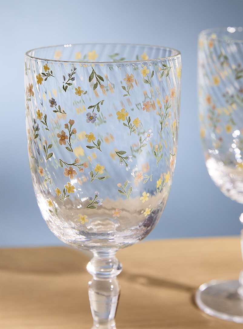 Simons Maison: Les verres &agrave; vin fleurs du printemps Ensemble de 2 Ivoire - Beige cr&egrave;me