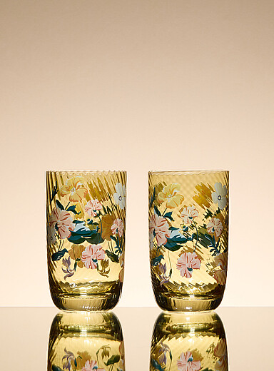 Simons Maison Assorted Large floral tinted glasses Set of 2