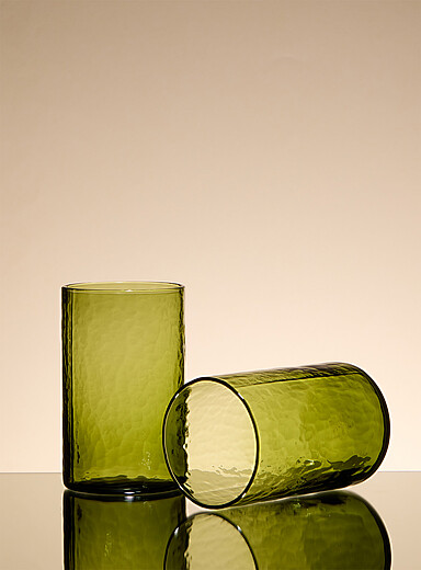 Simons Maison Green Embossed khaki glasses Set of 2