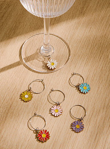 Les marque-verres fleurs color&eacute;es Ensemble de 6