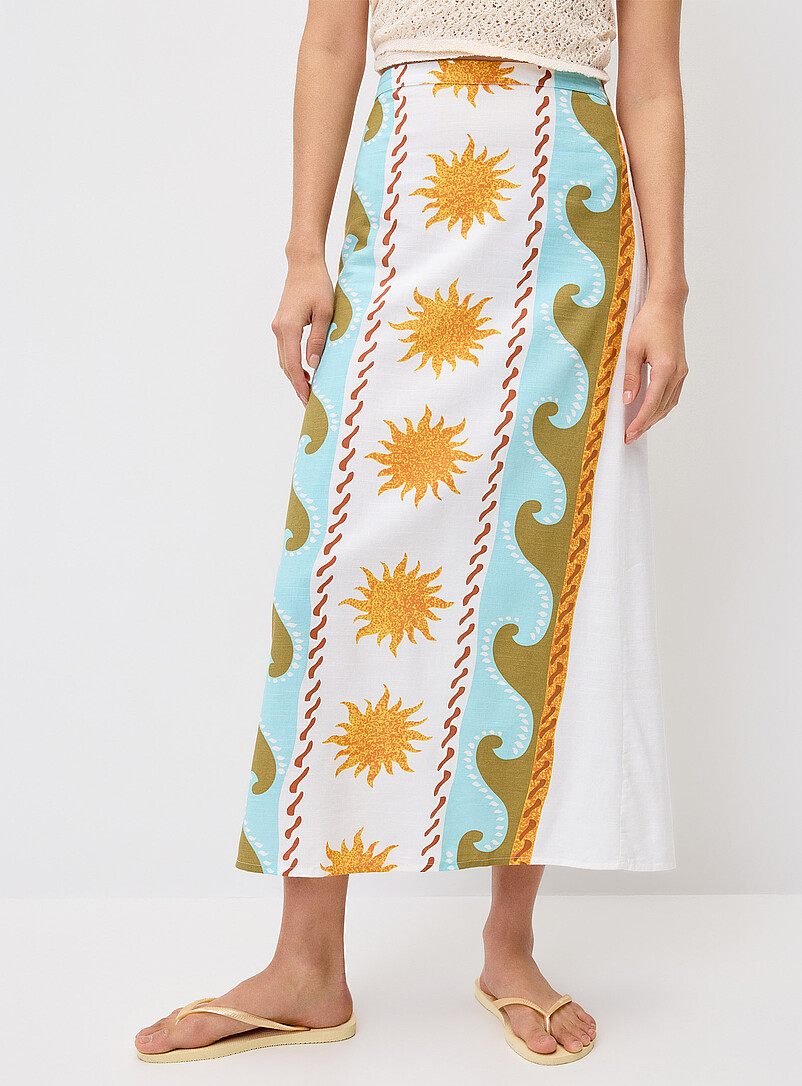 Billabong: La jupe maxi vagues et soleils Blanc &agrave; motifs pour femme