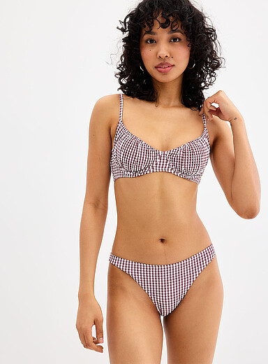 Burgundy seersucker gingham slim bikini