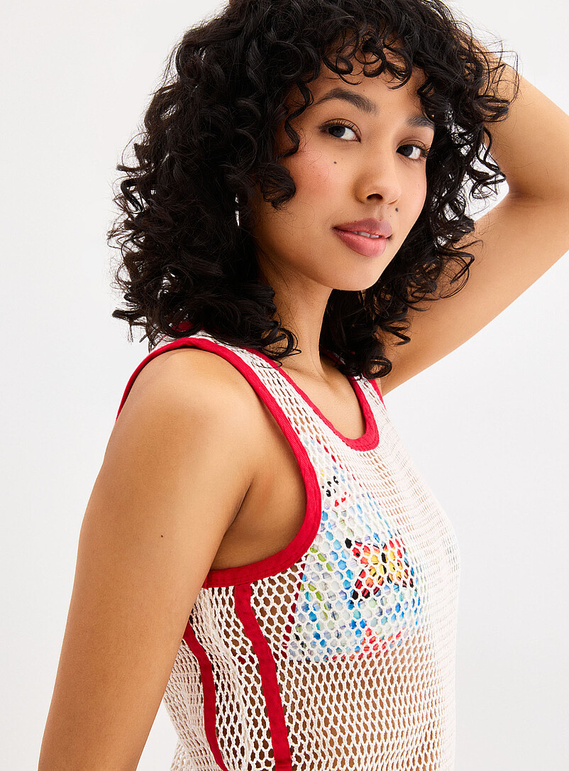 Billabong: La robe filet lis&eacute;r&eacute;s rouge Lottie Hall Blanc cass&eacute; pour femme