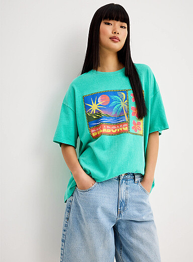 Topical print turquoise T-shirt