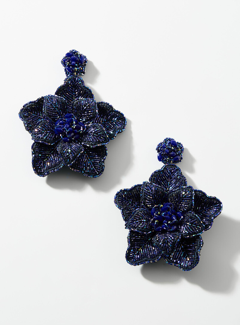Boucles D'oreilles Fantaisie Vintage Bleu Nuit - Paire Rétro Avec Touches Décoratives