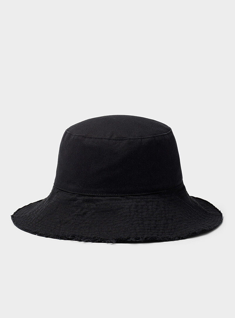 Distressed-Effect-Trim Bucket Hat Imported From Seoul
