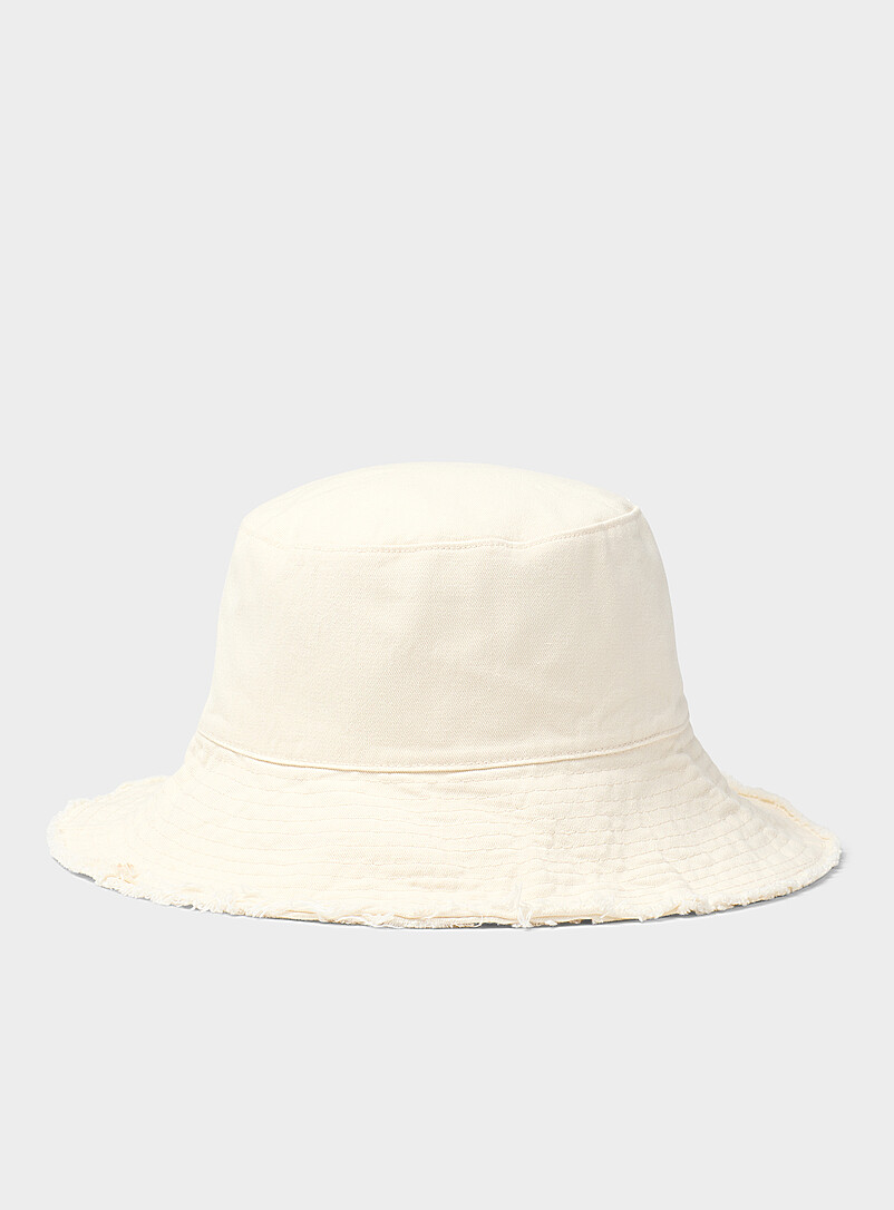 Distressed-Effect-Trim Bucket Hat Imported From Seoul